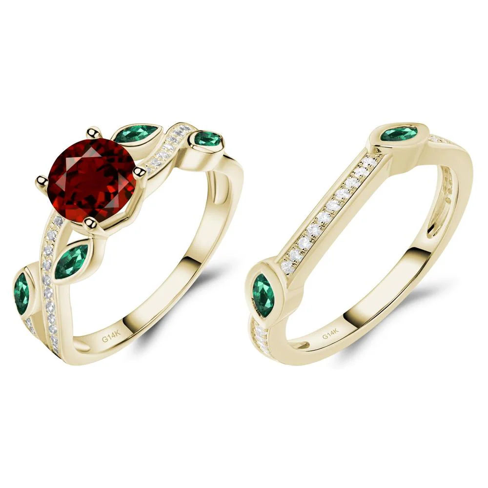 Garnet and Emerald Twisted Leaf Engagement Ring - Image 15