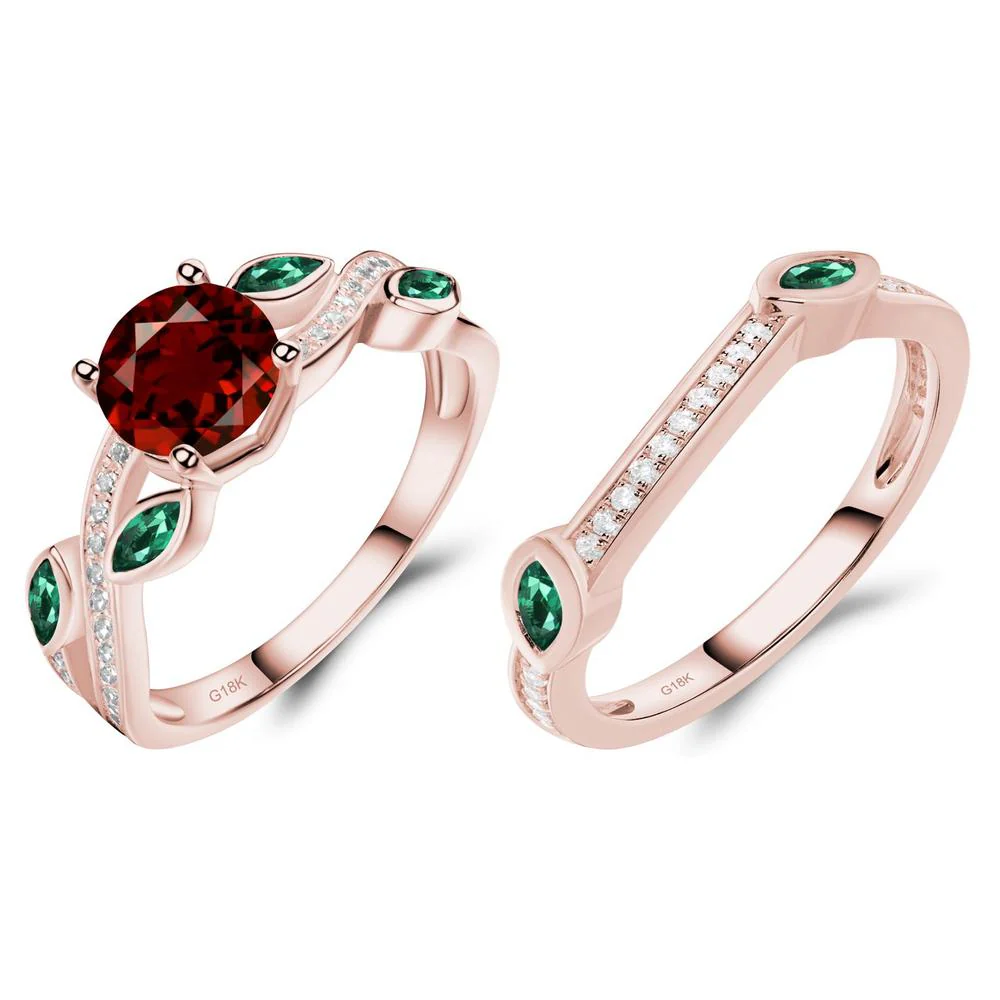 Garnet and Emerald Twisted Leaf Engagement Ring - Image 17