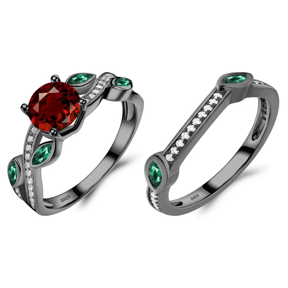 Garnet and Emerald Twisted Leaf Engagement Ring - Image 23