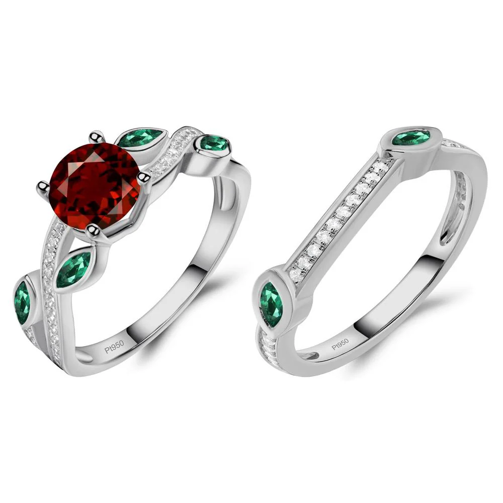 Garnet and Emerald Twisted Leaf Engagement Ring - Image 25