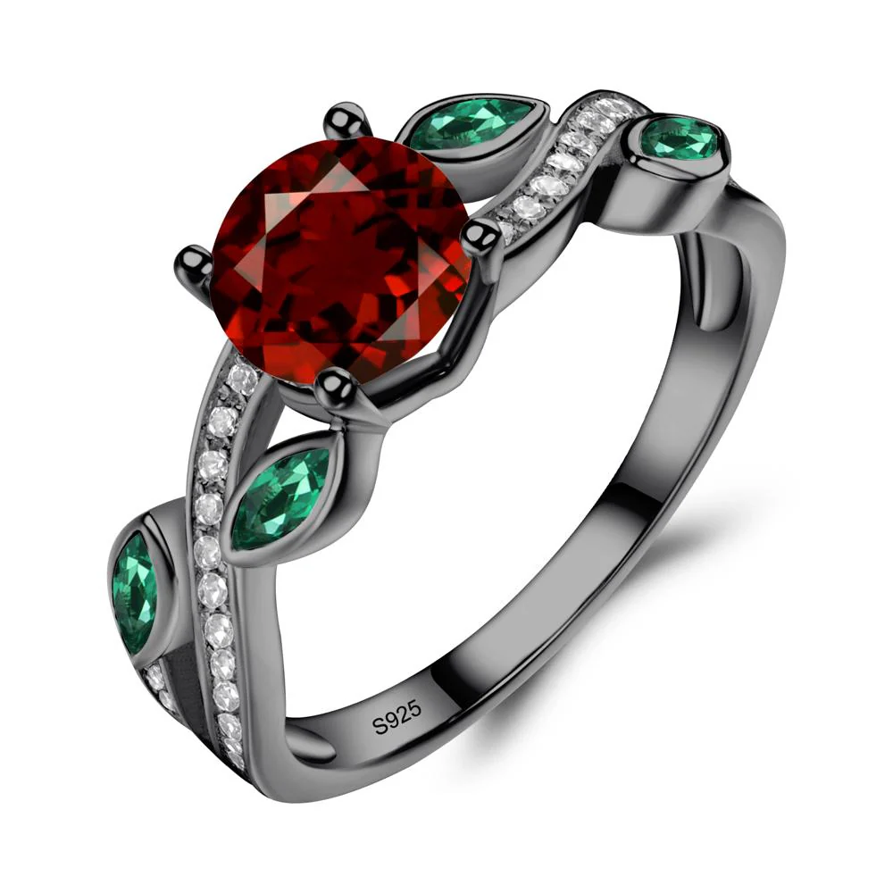 Garnet and Emerald Twisted Leaf Engagement Ring - Image 3