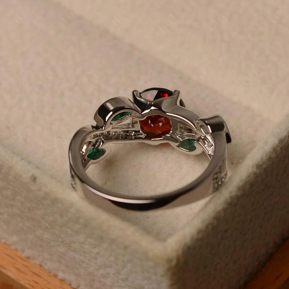 Garnet and Emerald Twisted Leaf Engagement Ring - Image 31