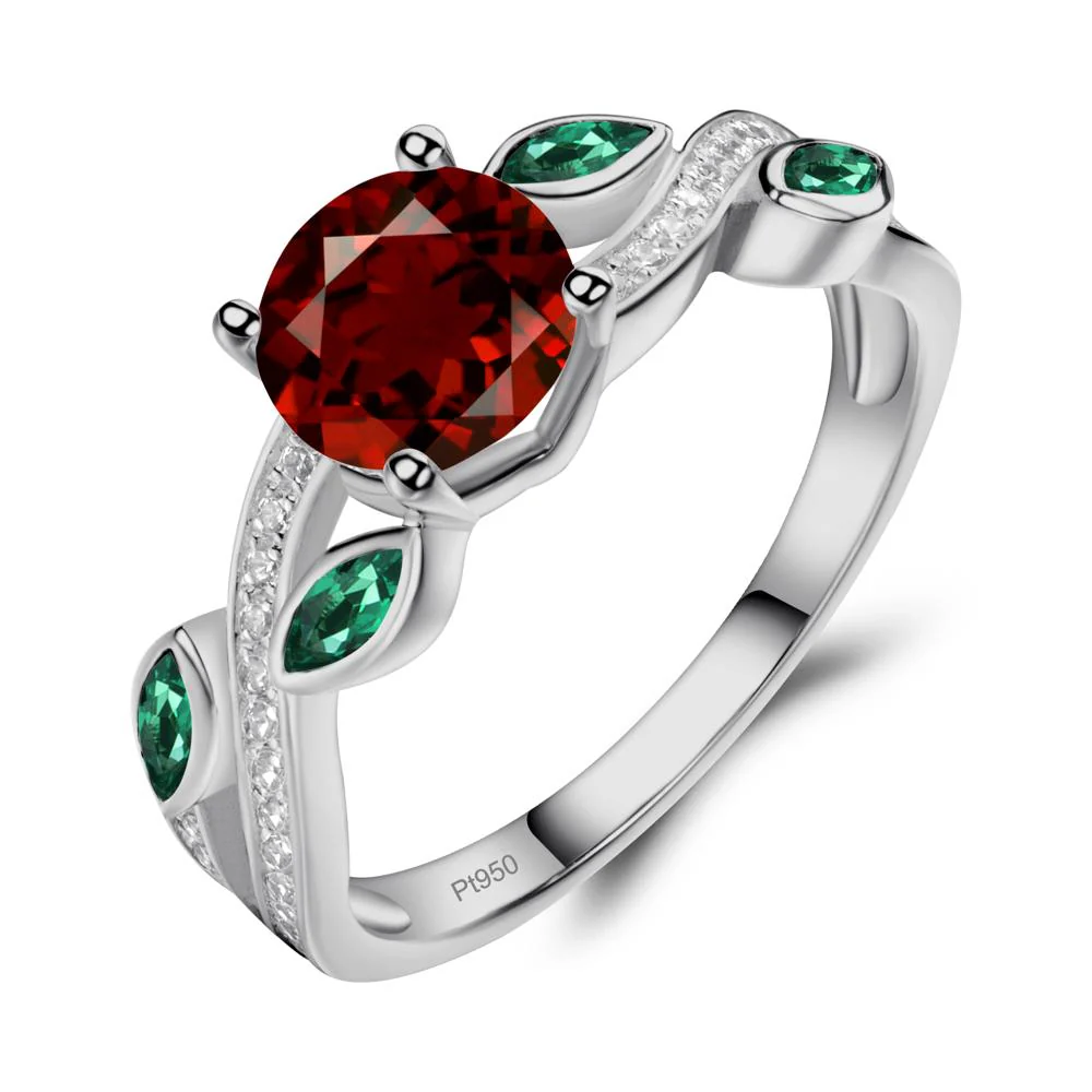 Garnet and Emerald Twisted Leaf Engagement Ring - Image 9