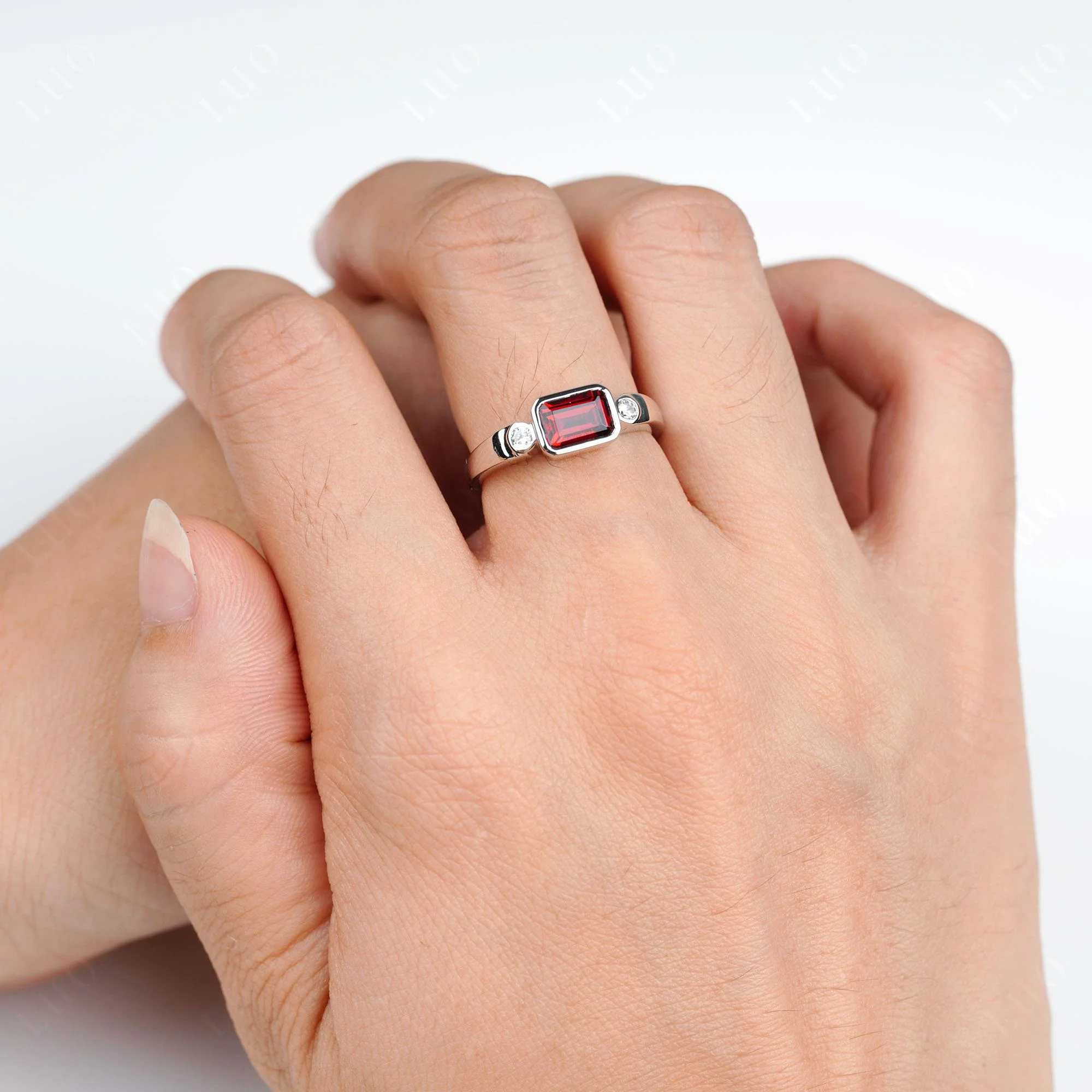 Garnet Bezel Emerald Cut Ring - Image 5