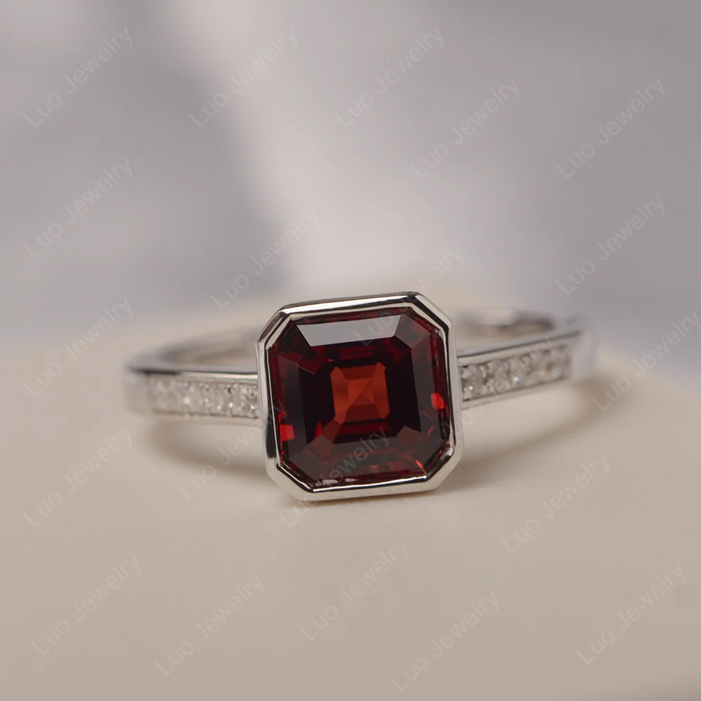 Garnet Bezel Set Asscher Cut Ring