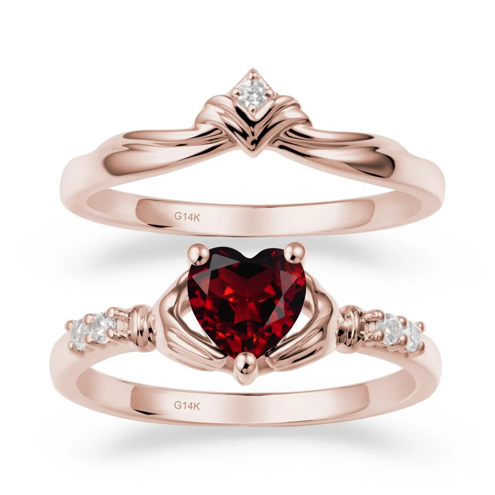 Garnet Claddagh Engagement Ring Sets - Image 2