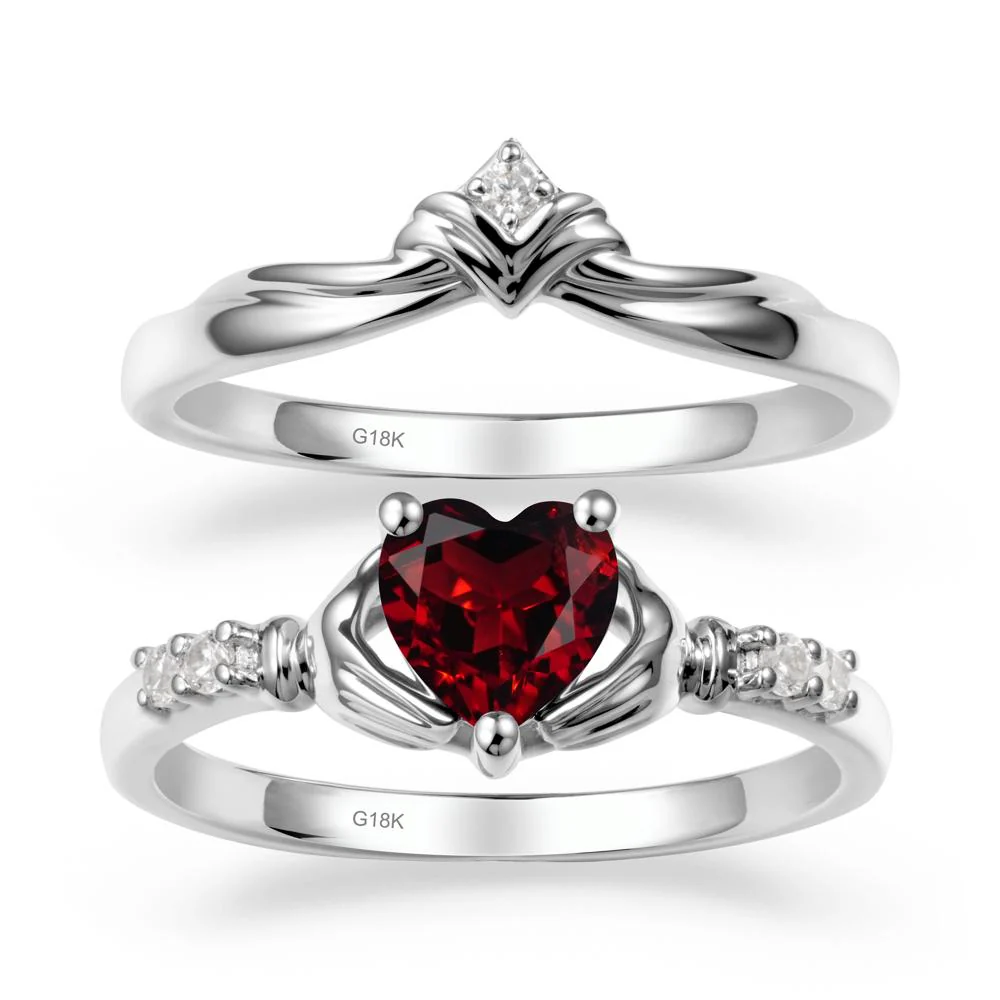Garnet Claddagh Engagement Ring Sets - Image 6