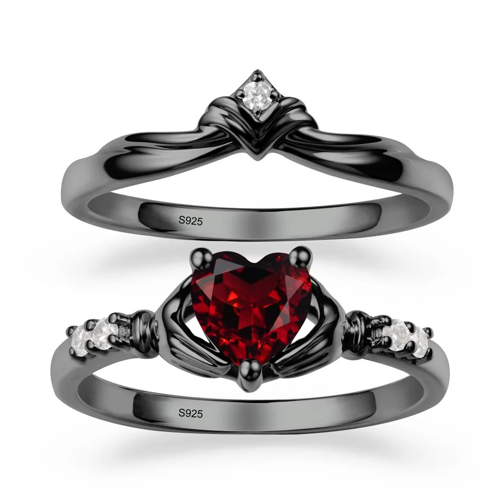 Garnet Claddagh Engagement Ring Sets - Image 8