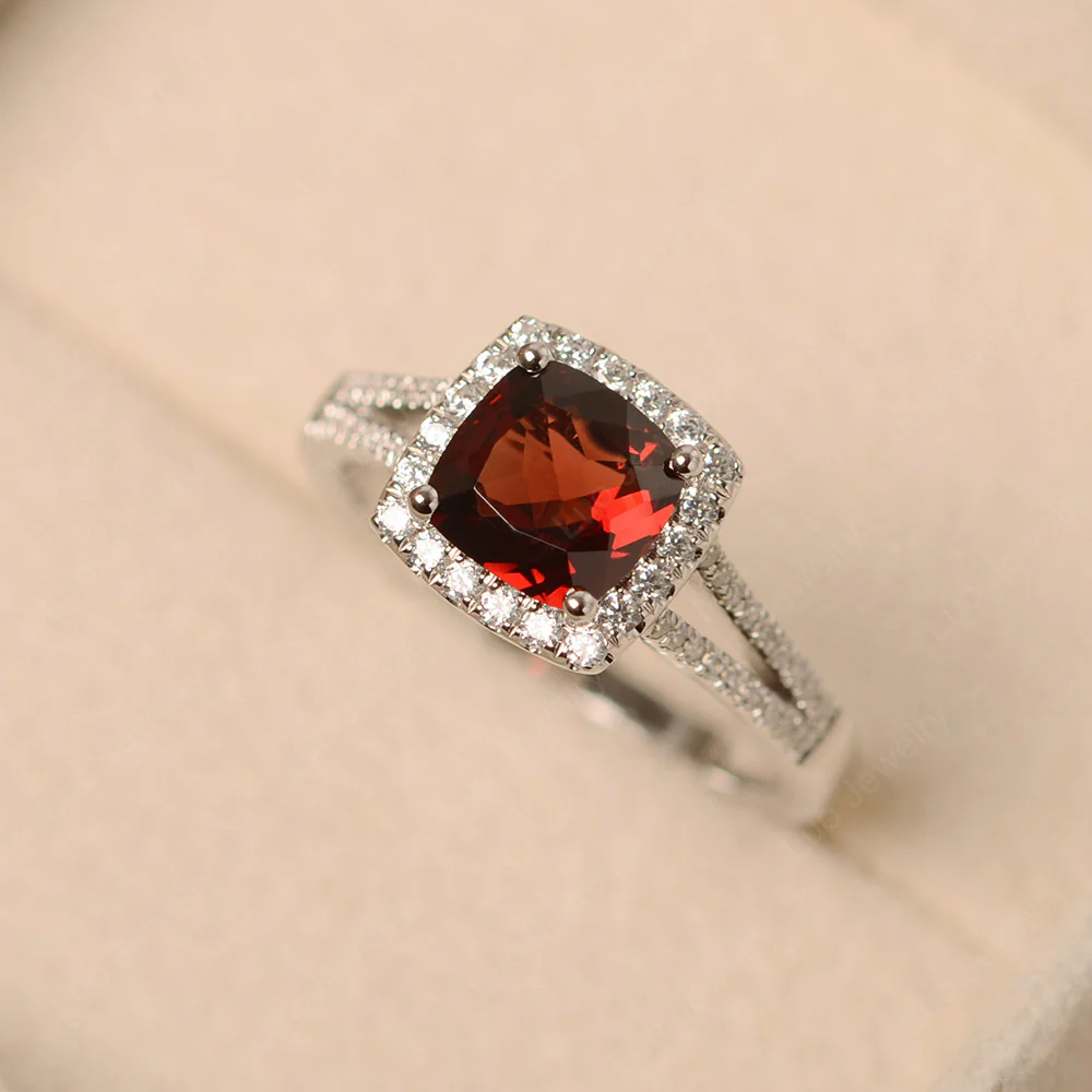 Garnet Cushion Cut Halo Engagement Ring - Image 2