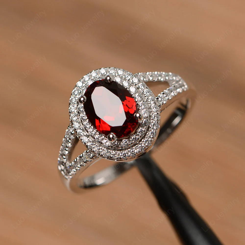 Garnet Double Halo Engagement Ring