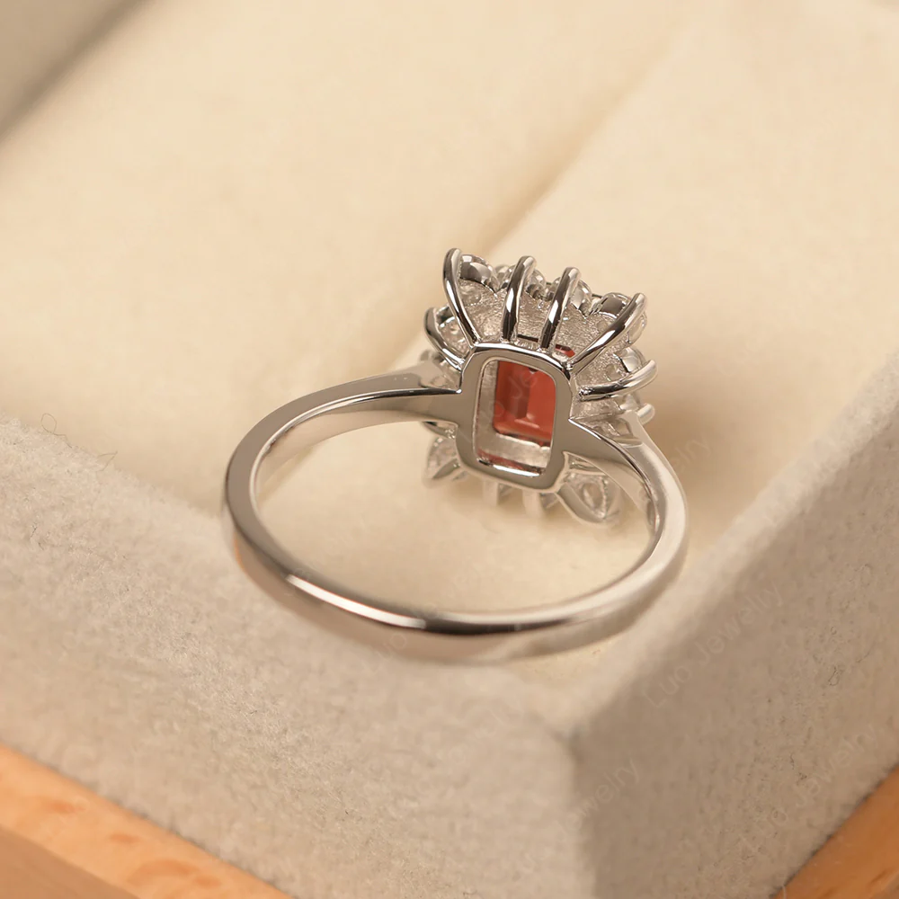 Emerald Cut Garnet Halo Luxury Ring - Image 3