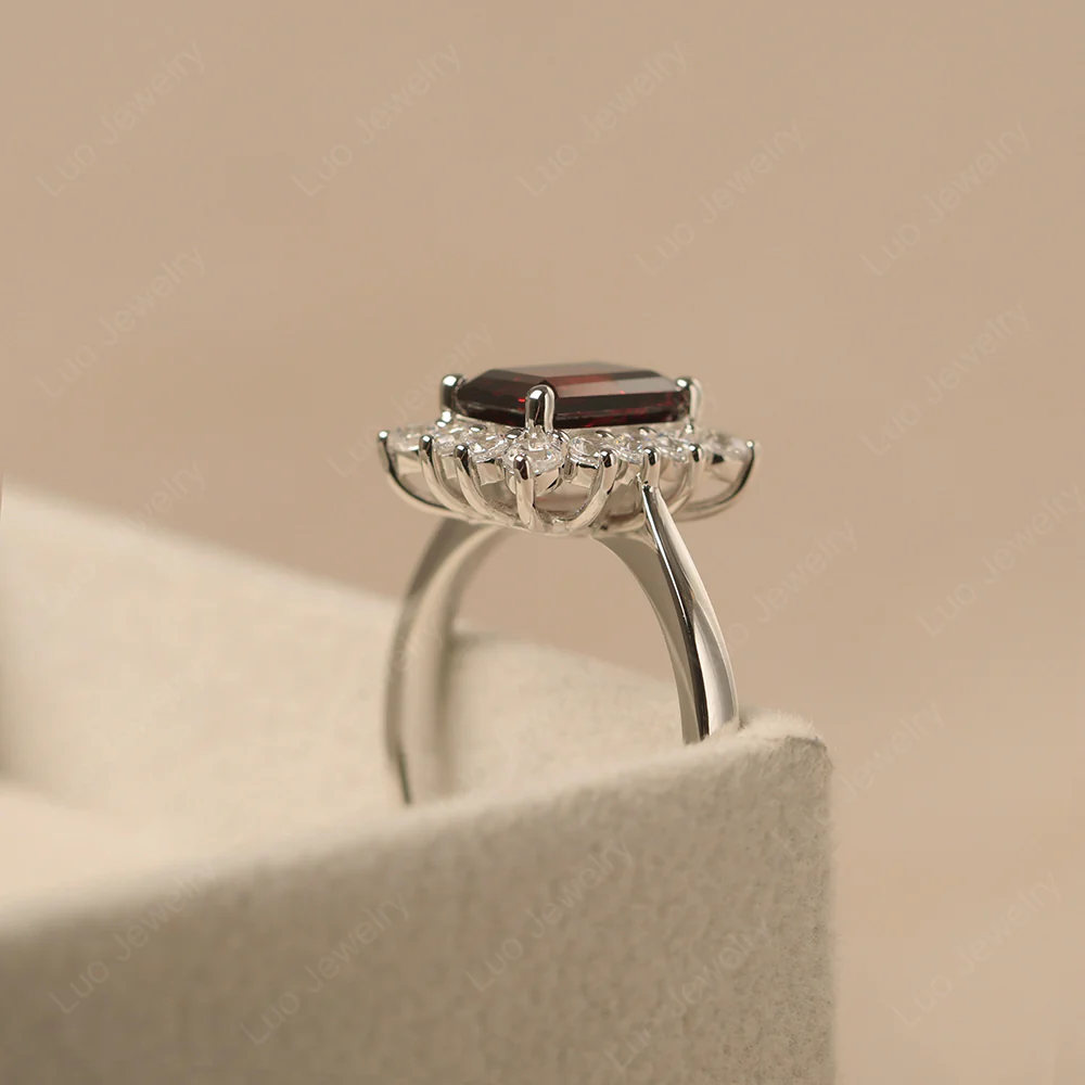 Emerald Cut Garnet Halo Luxury Ring - Image 4