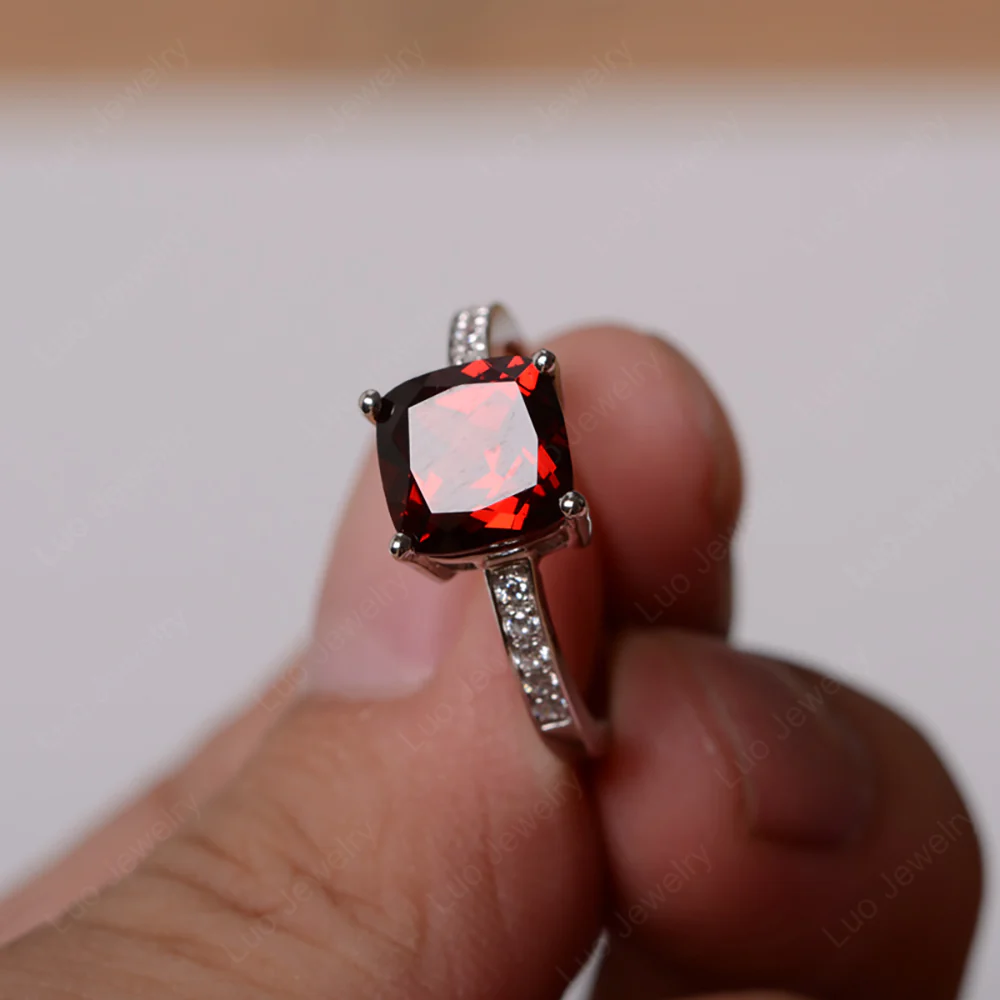 Simple Cushion Cut Garnet Promise Ring