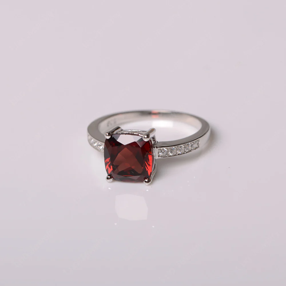 Simple Cushion Cut Garnet Promise Ring - Image 2