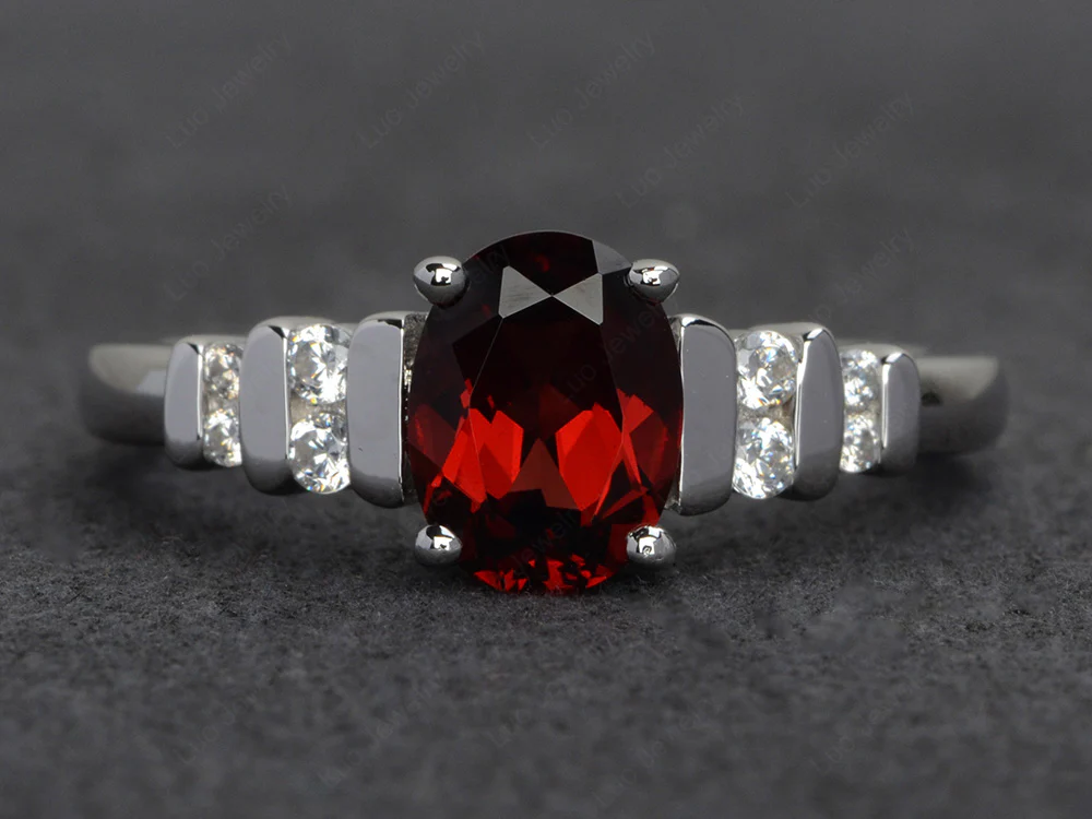Oval Cut Simple Garnet Promise Ring