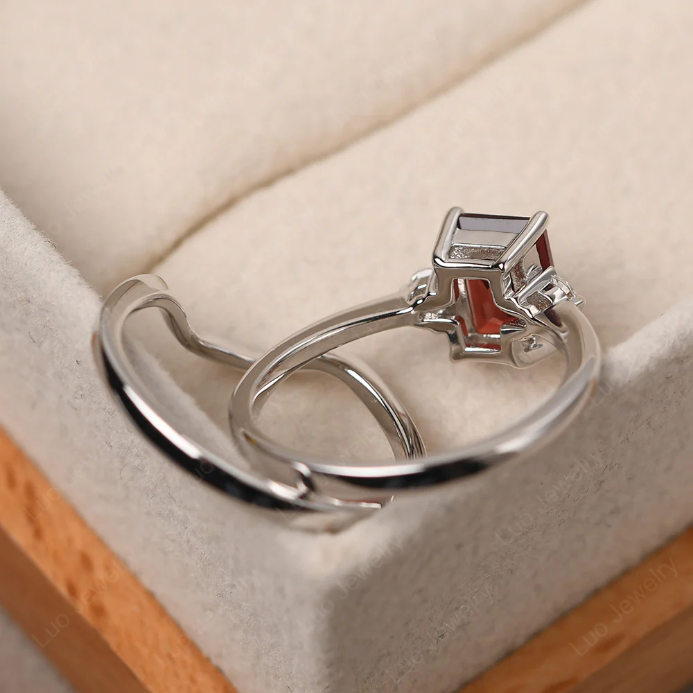 Garnet Emerald Cut Ring with Band - Image 4