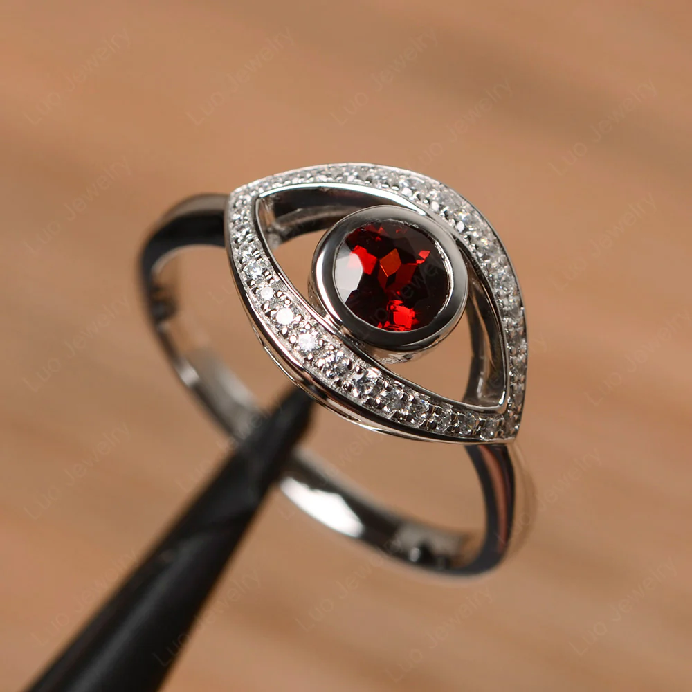 Garnet Evil Eye Ring