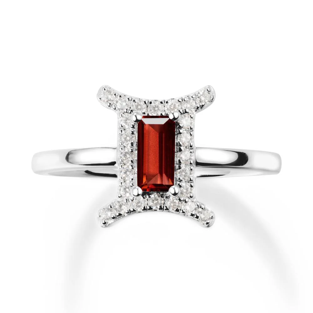 Garnet Gemini Zodiac Halo Ring-Kind & Curious