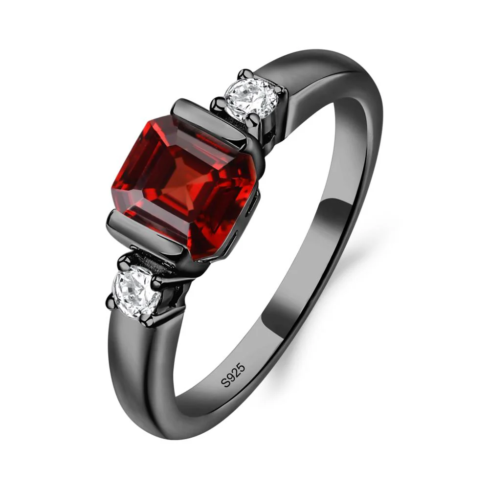 Garnet Half Bezel Set Asscher Cut Ring - Image 3