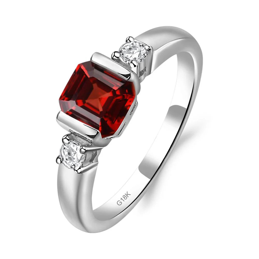 Garnet Half Bezel Set Asscher Cut Ring - Image 9