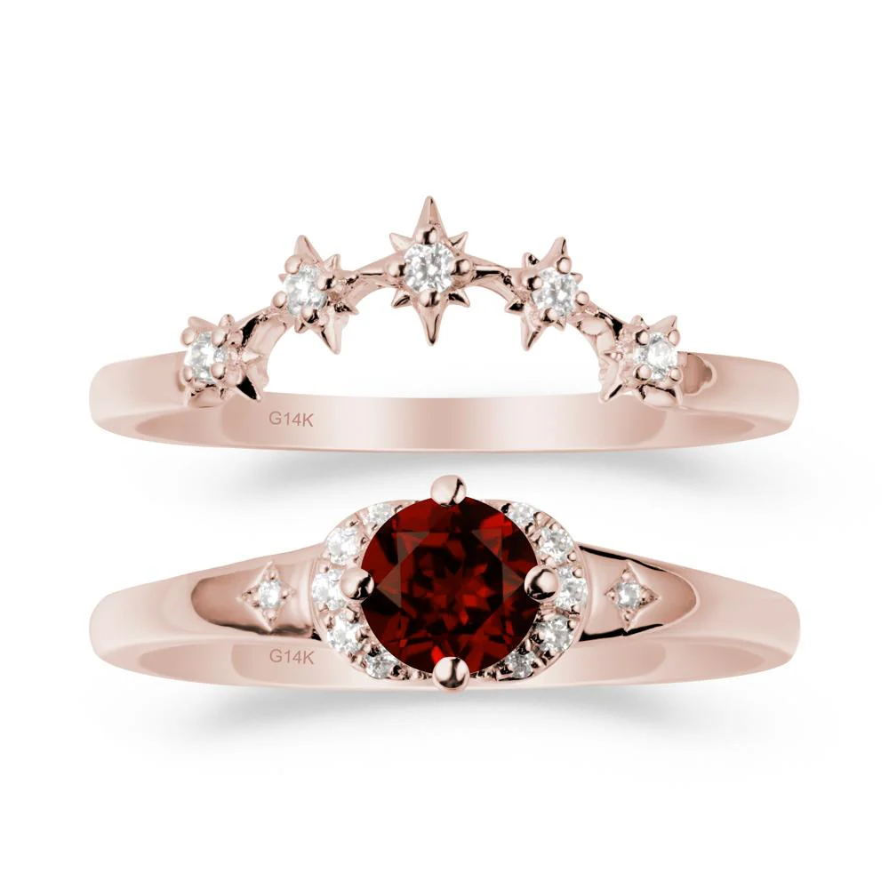 Garnet Halo and Star Crown Ring Set