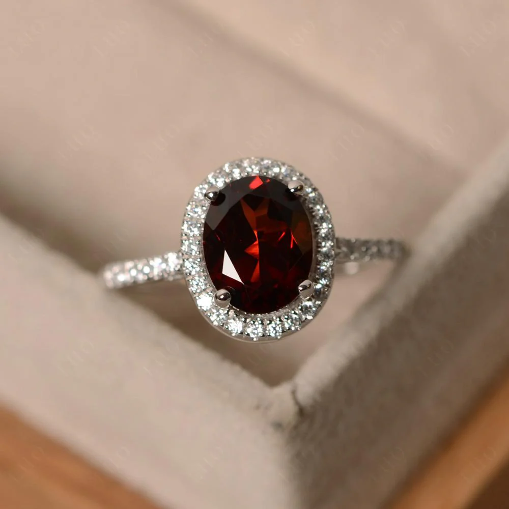 Oval Garnet Halo Ring - Image 29
