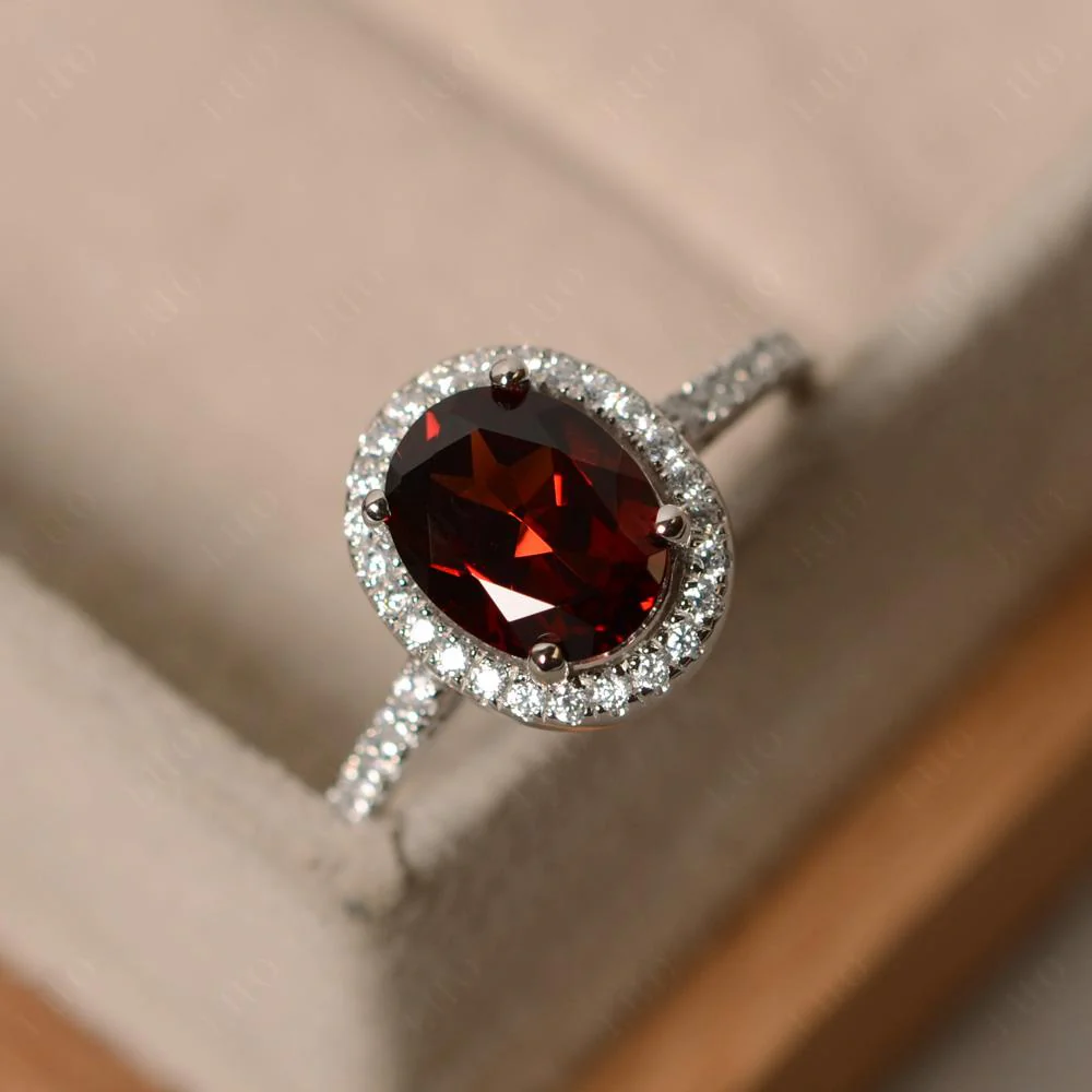 Oval Garnet Halo Ring - Image 30