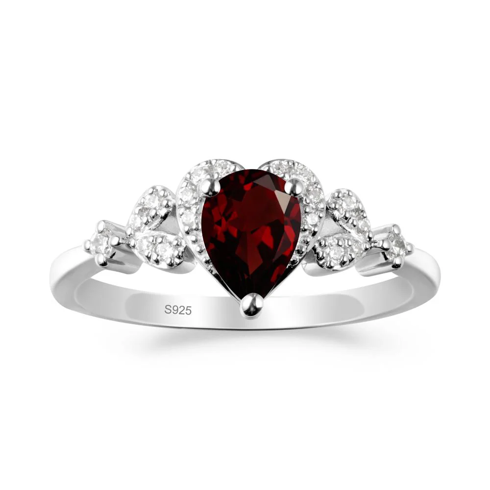 Garnet Heart Ring with Leaf Accents - Image 4