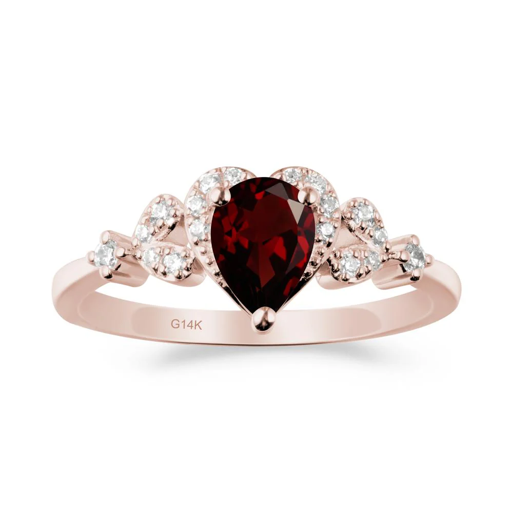 Garnet Heart Ring with Leaf Accents - Image 9