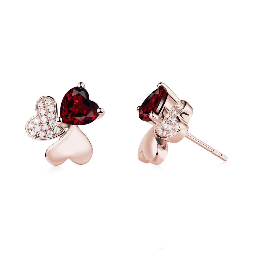 Garnet Heart Shape Shamrock Earrings - Image 3