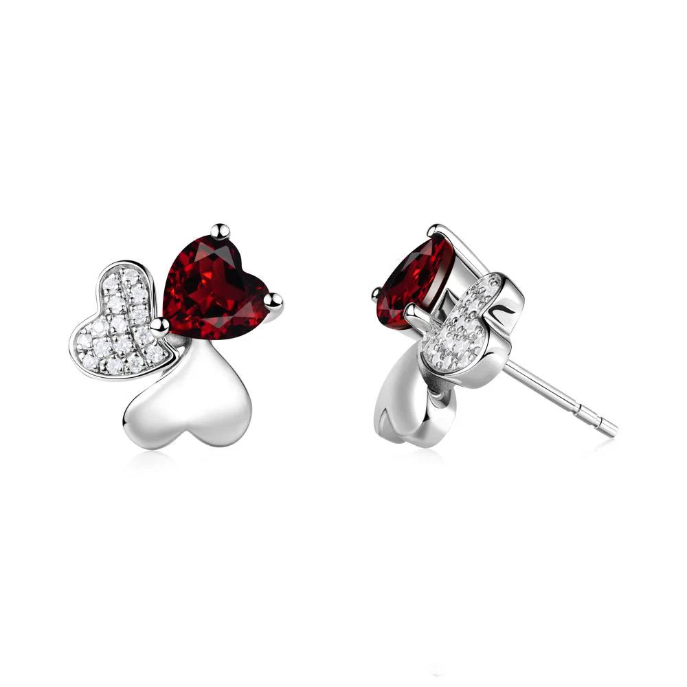 Garnet Heart Shape Shamrock Earrings - Image 4