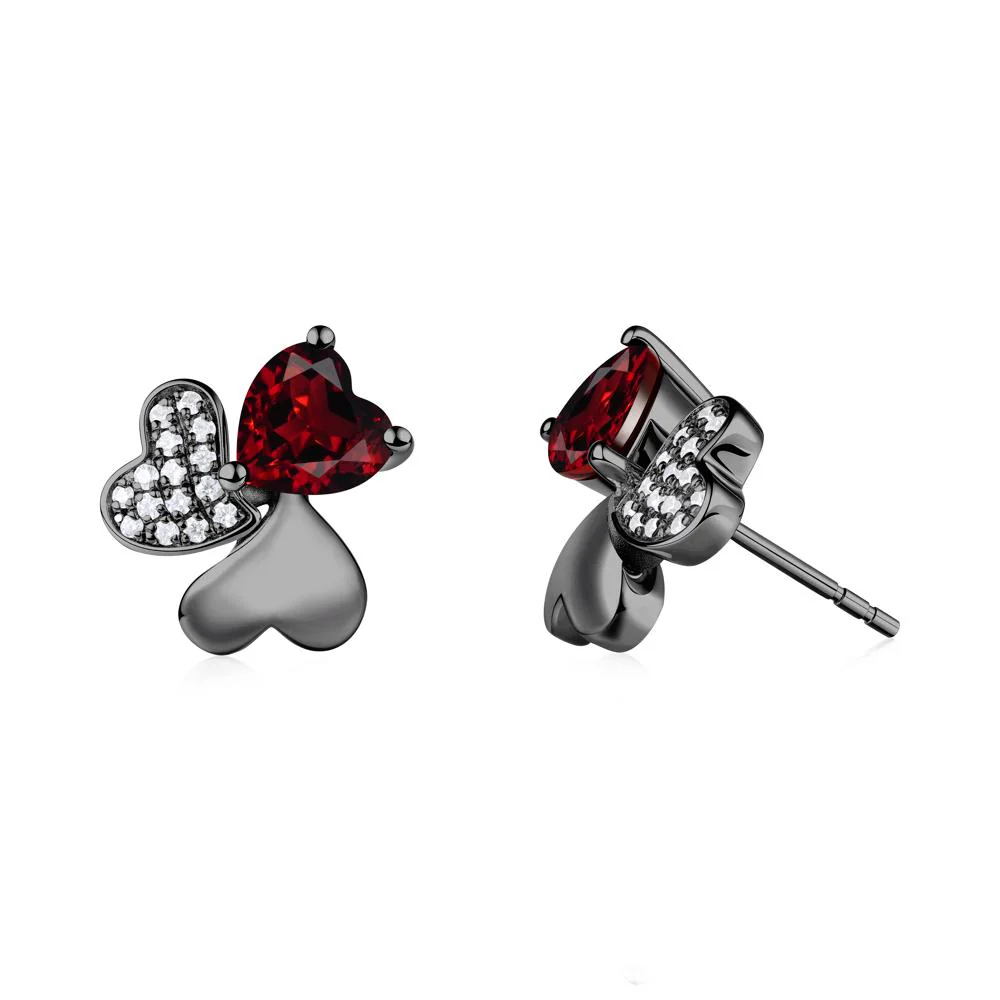 Garnet Heart Shape Shamrock Earrings - Image 7