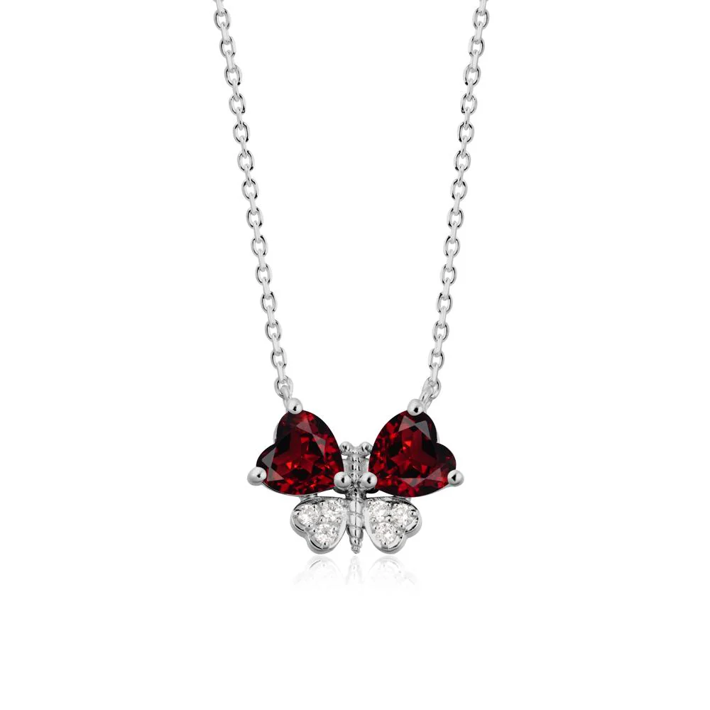 Garnet Heart Shaped Wings Butterfly Necklace