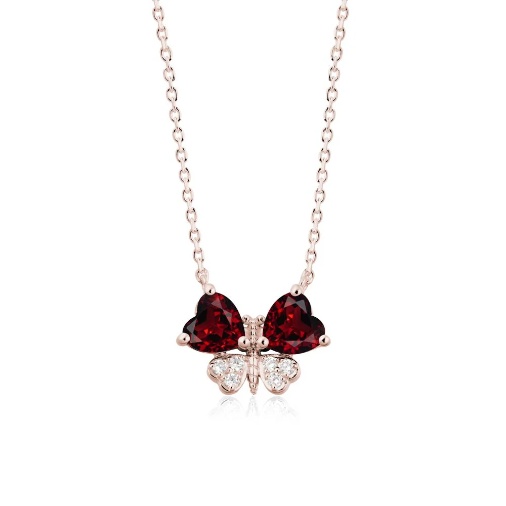Garnet Heart Shaped Wings Butterfly Necklace - Image 2
