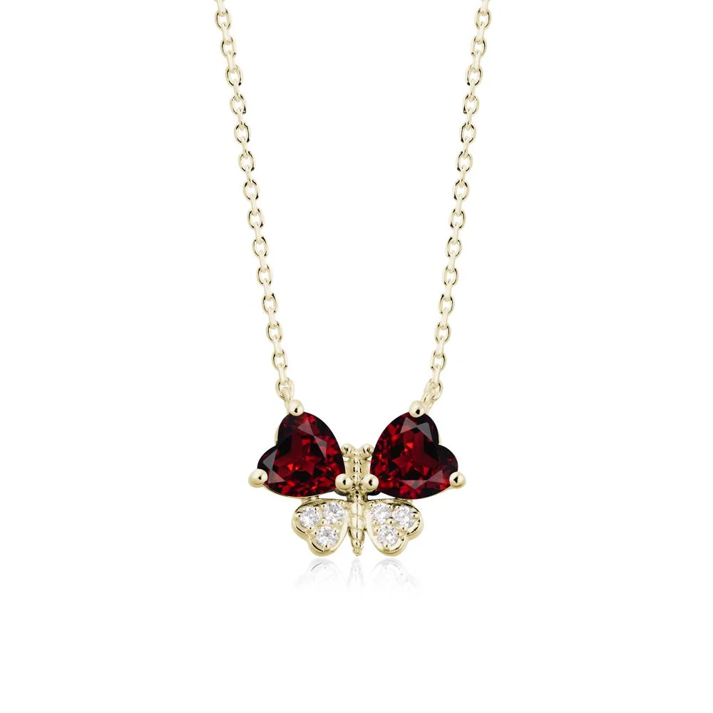 Garnet Heart Shaped Wings Butterfly Necklace - Image 4