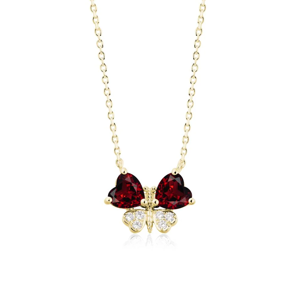 Garnet Heart Shaped Wings Butterfly Necklace - Image 7