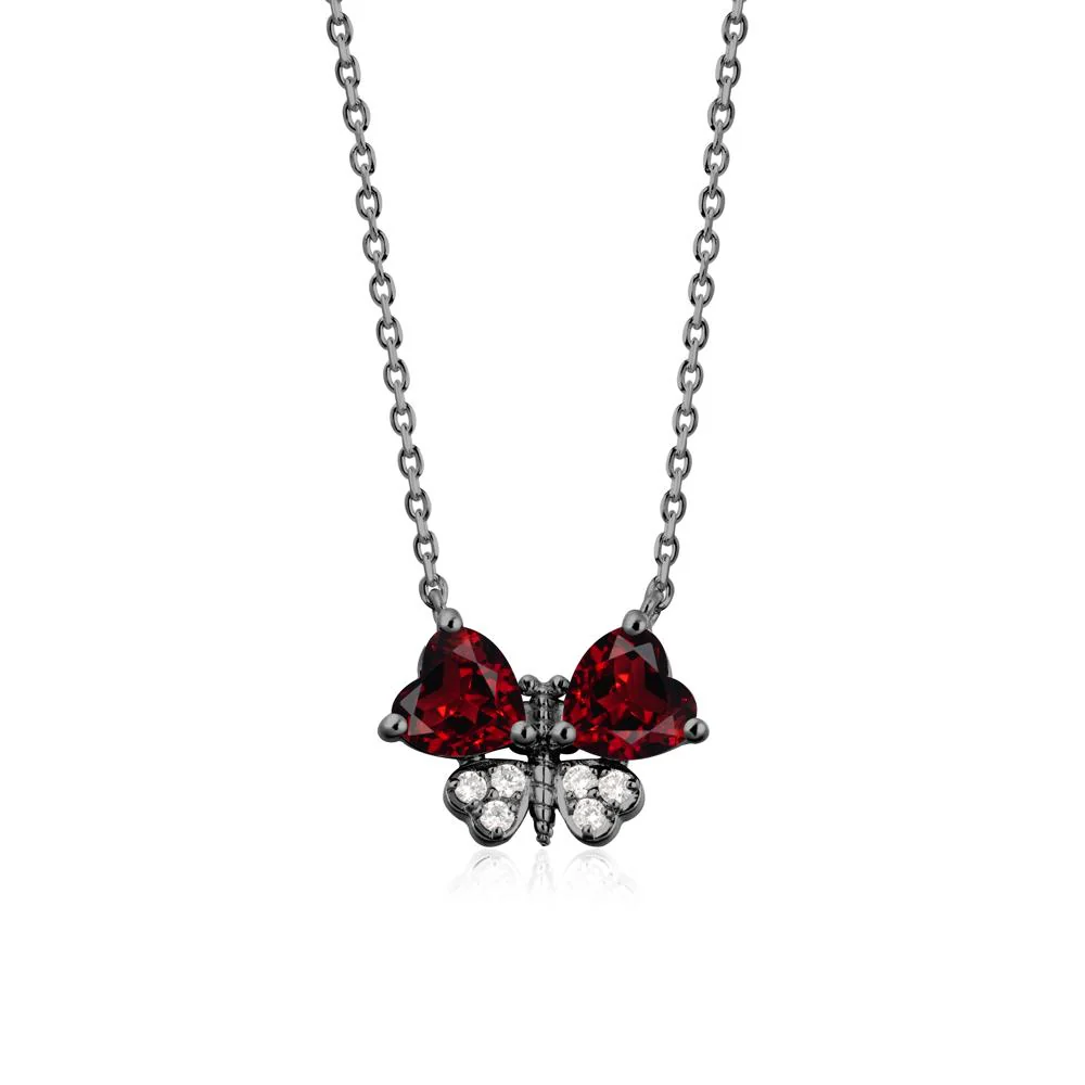 Garnet Heart Shaped Wings Butterfly Necklace - Image 8