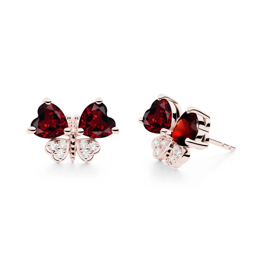 Garnet Heart Shaped Wings Butterfly Stud Earrings - Image 5