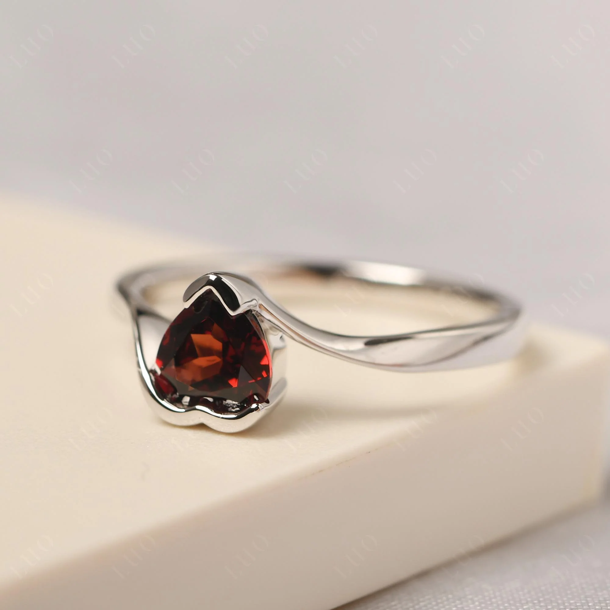 Garnet Heart Shape Solitaire Ring - Image 11