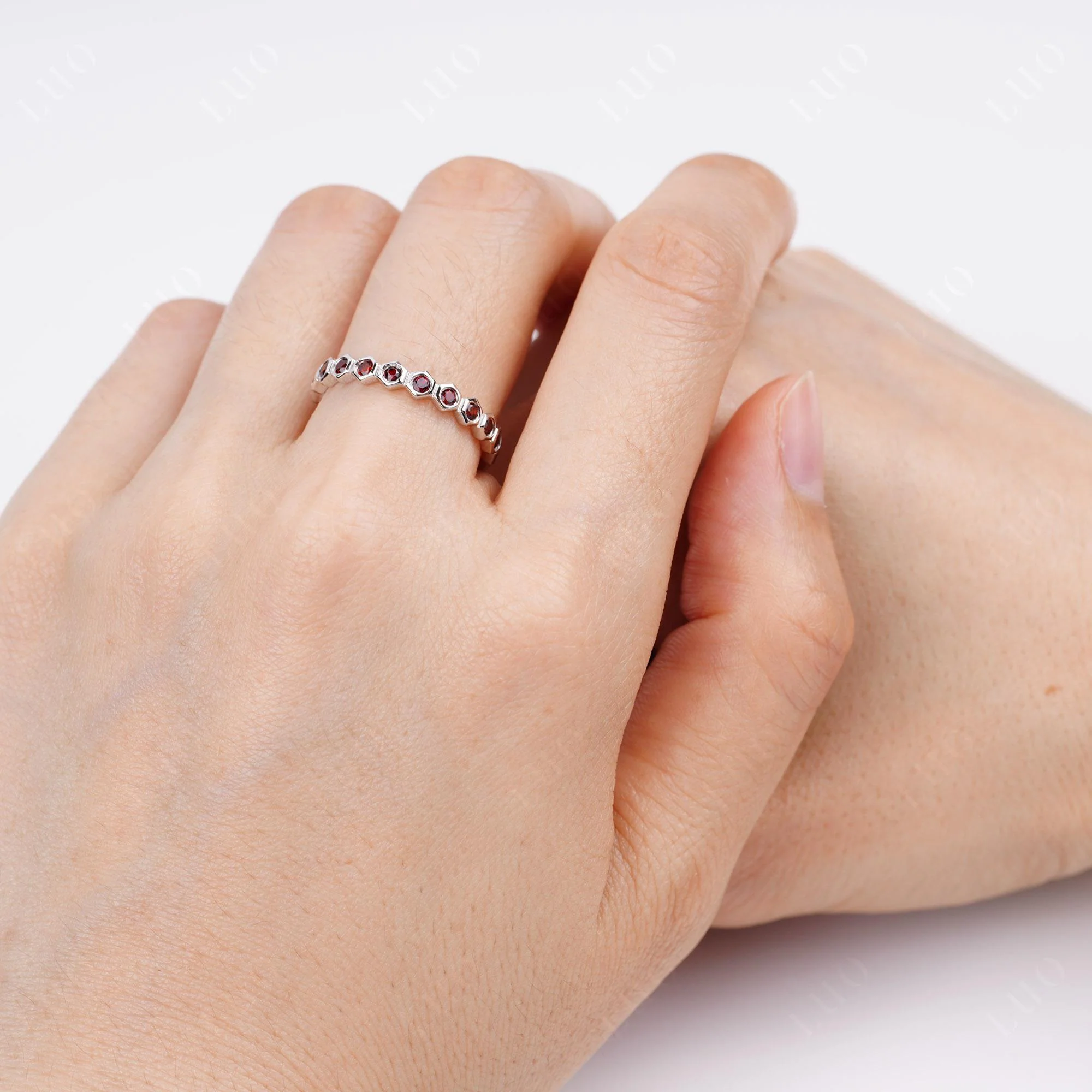 Garnet Hexagon Wedding Ring - Image 4