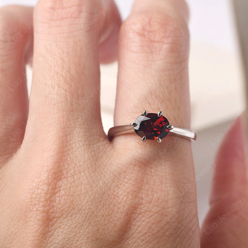 Garnet 6 Prong Oval Engagement Ring - Image 5