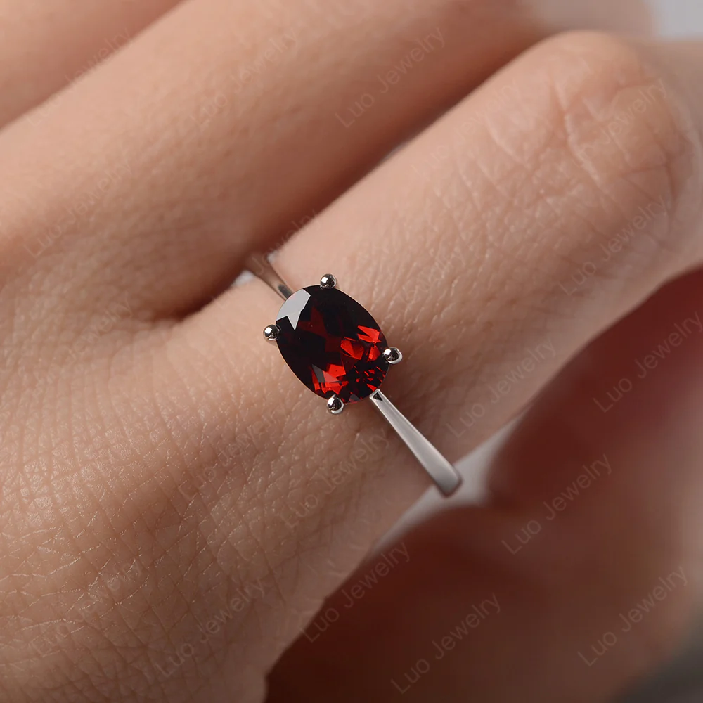 Garnet Oval Solitaire Engagement Ring - Image 5