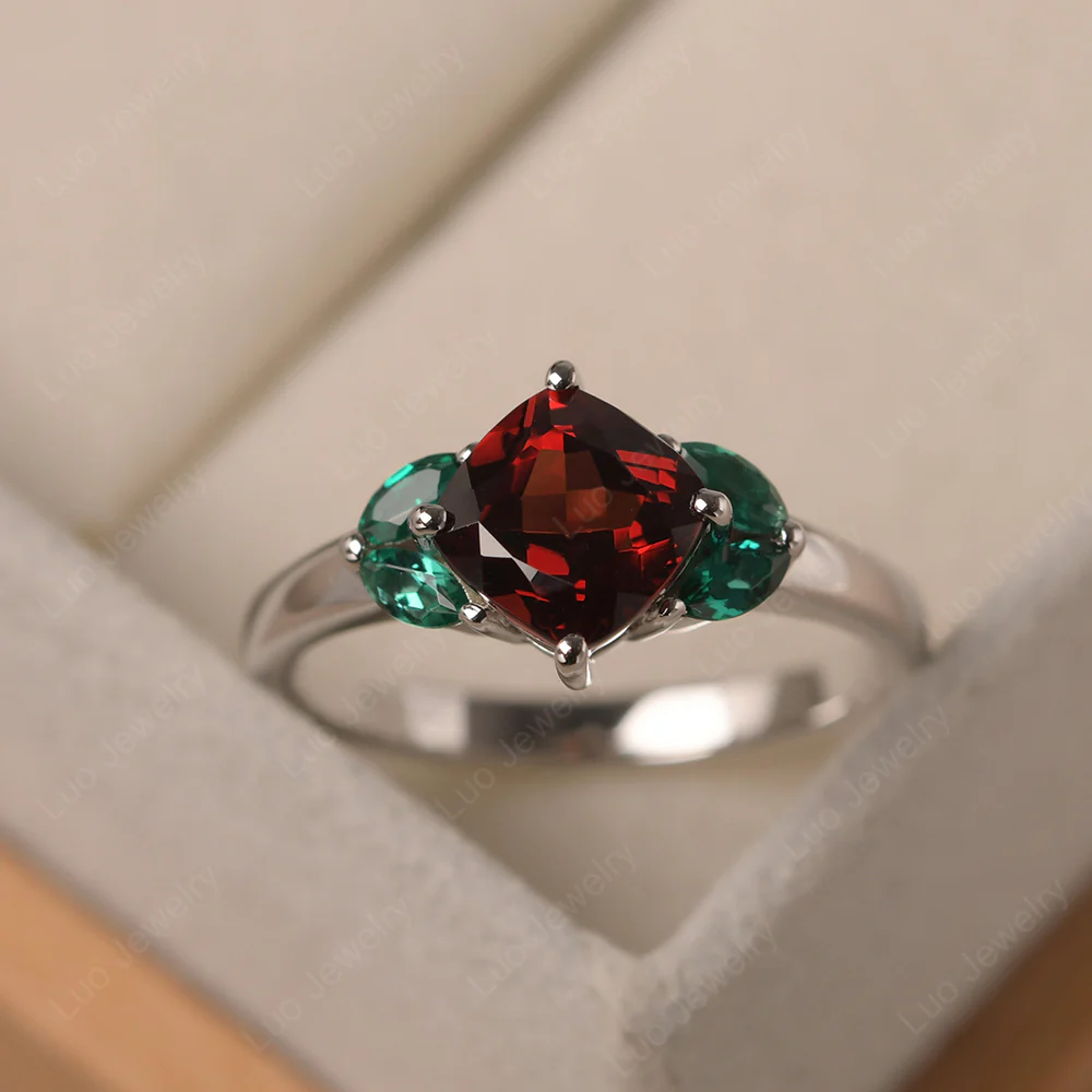 Garnet Kite Set Cushion Engagement Ring