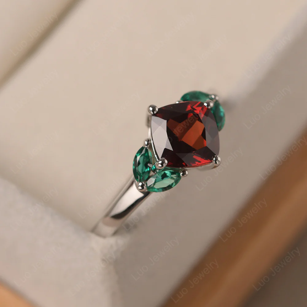 Garnet Kite Set Cushion Engagement Ring - Image 2