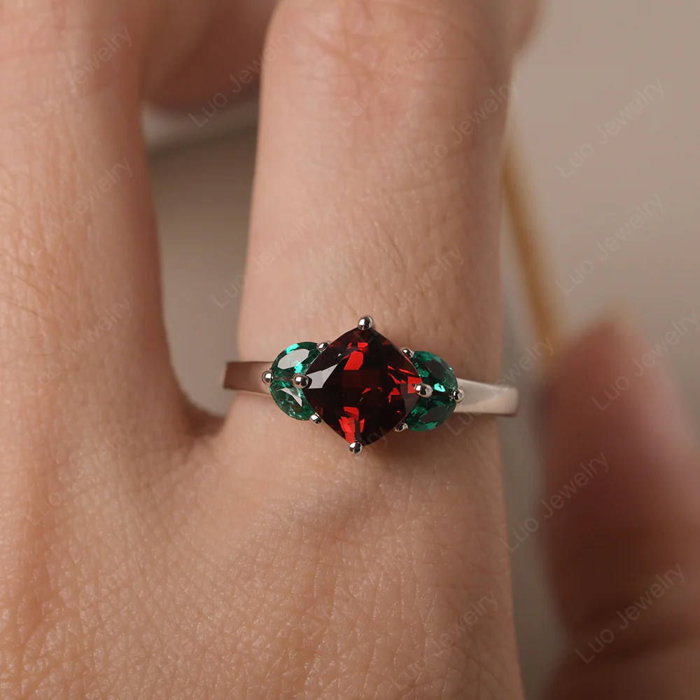 Garnet Kite Set Cushion Engagement Ring - Image 5
