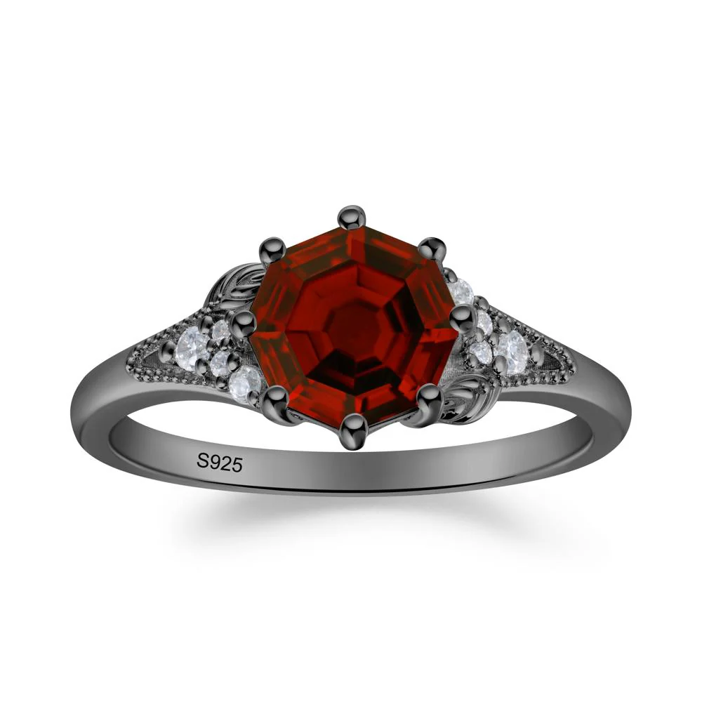 Garnet Leaf and Milgrain Ring - Image 3