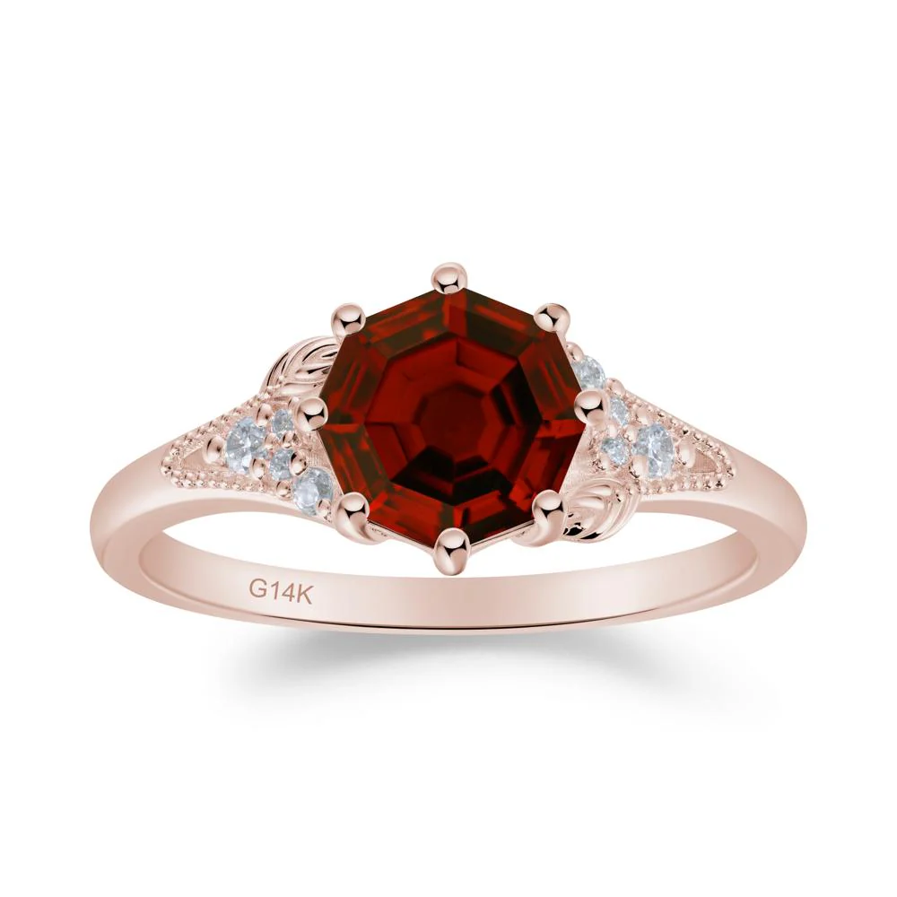 Garnet Leaf and Milgrain Ring - Image 5