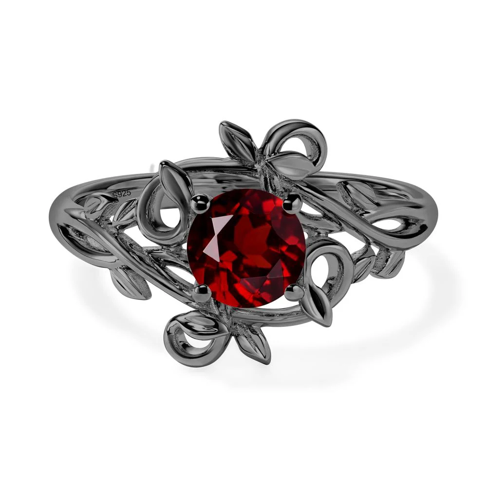 Round Cut Garnet Leaf Ring - Image 2