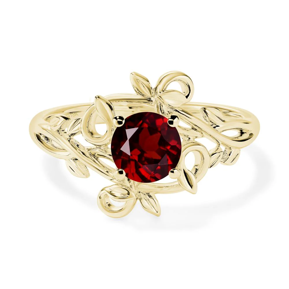 Round Cut Garnet Leaf Ring - Image 8