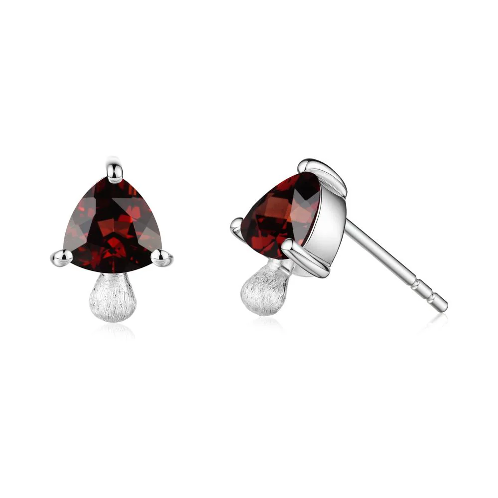 Garnet Mini Mushroom Stud Earrings